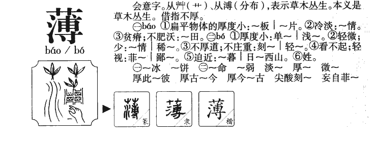 薄字字源字形
