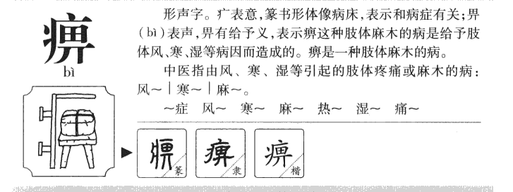痹字字源字形