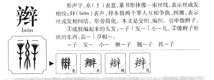 辫字字源字形