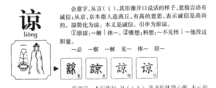 谅字字源字形