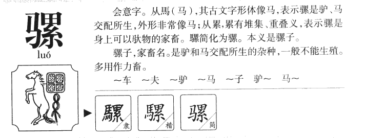 骡字字源字形