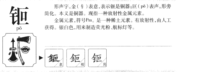 钷字字源字形