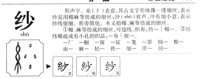 纱字字源字形