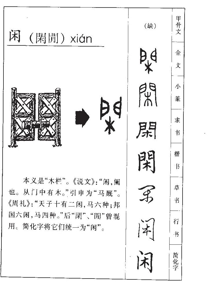 闲字字源字形