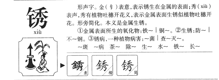 锈字字源字形