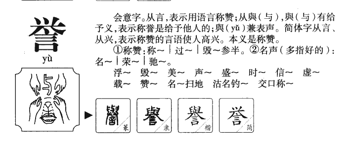 誉字字源字形