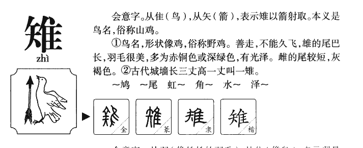 雉字字源字形