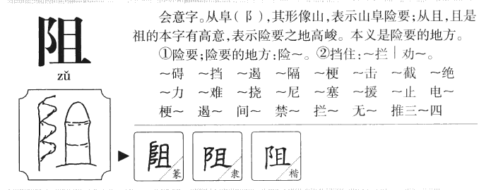 阻字字源字形